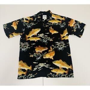 Vintage Guy Harvey By AFCO Bluewater Mens Black Button Up Hawaiian Shirt Aquatic